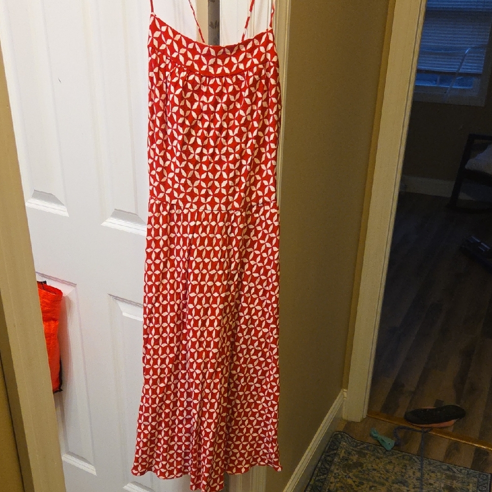 LOFT Red and White Geometric Dress